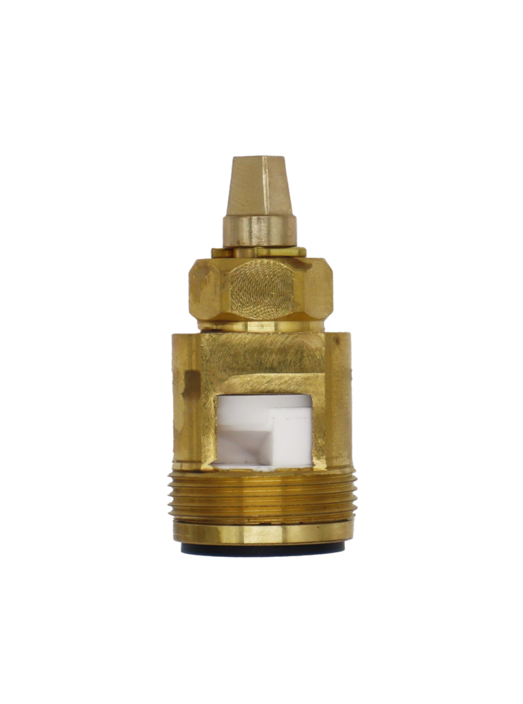 Brass cartridge with white ceramic discs with black rubber bottom seal.