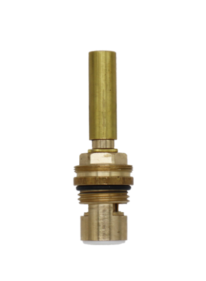 Bright brass cartridge with black rubber o-ring white ceramic discs and white bottom seal.
