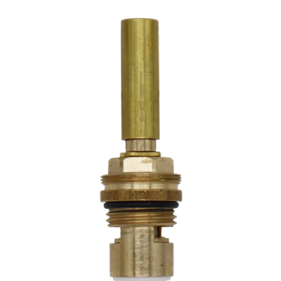 Bright brass cartridge with black rubber o-ring white ceramic discs and white bottom seal.