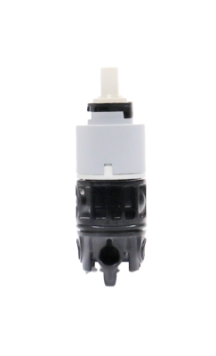 Grey and black plastic cartridge with black limit stop square handle connection with black rubber seals.