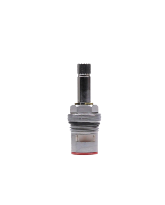 Polished crhome cartridge with black o-ring white ceramic discs and red bottom washer.