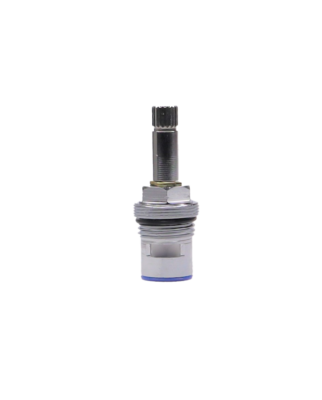 Polished crhome cartridge with black o-ring white ceramic discs and blue bottom washer.