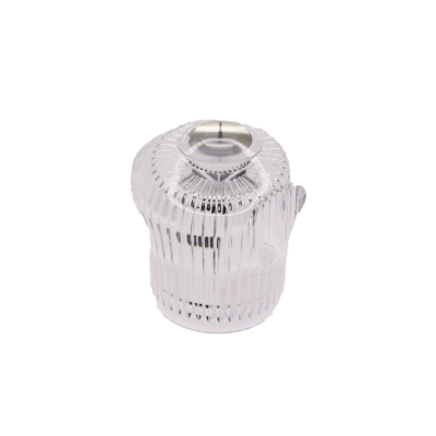 Cleary acrylic faucet handle with yellow gold index button.