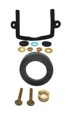 Black rubbe u shaped gasket with foam rubber tank to bowk gasket brass washers screws and nut with blue fiber washer.