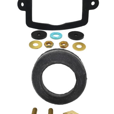 Black rubbe u shaped gasket with foam rubber tank to bowk gasket brass washers screws and nut with blue fiber washer.