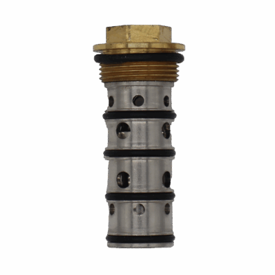 Stainless steel body with black o-rings and bras bonnet nut with threads.