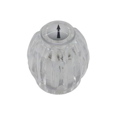 Clear acrylic handle with index button with a black arrow and metal handle screw.