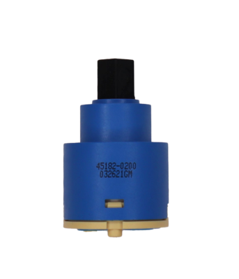 Blue and tan cartridge with black handle adapter with blue rubber seal.