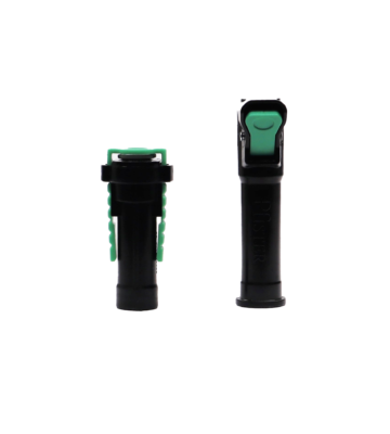 Black plastic quick connects with green controls.