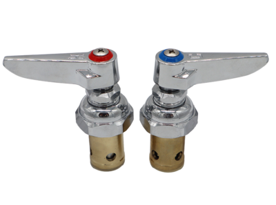 Chrome plated handles and bonnets with brass barrels and red and blue index buttons.
