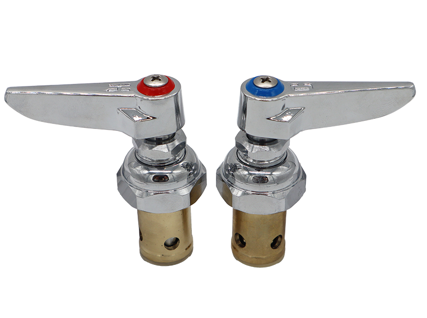 Chrome plated handles and bonnets with brass barrels and red and blue index buttons.