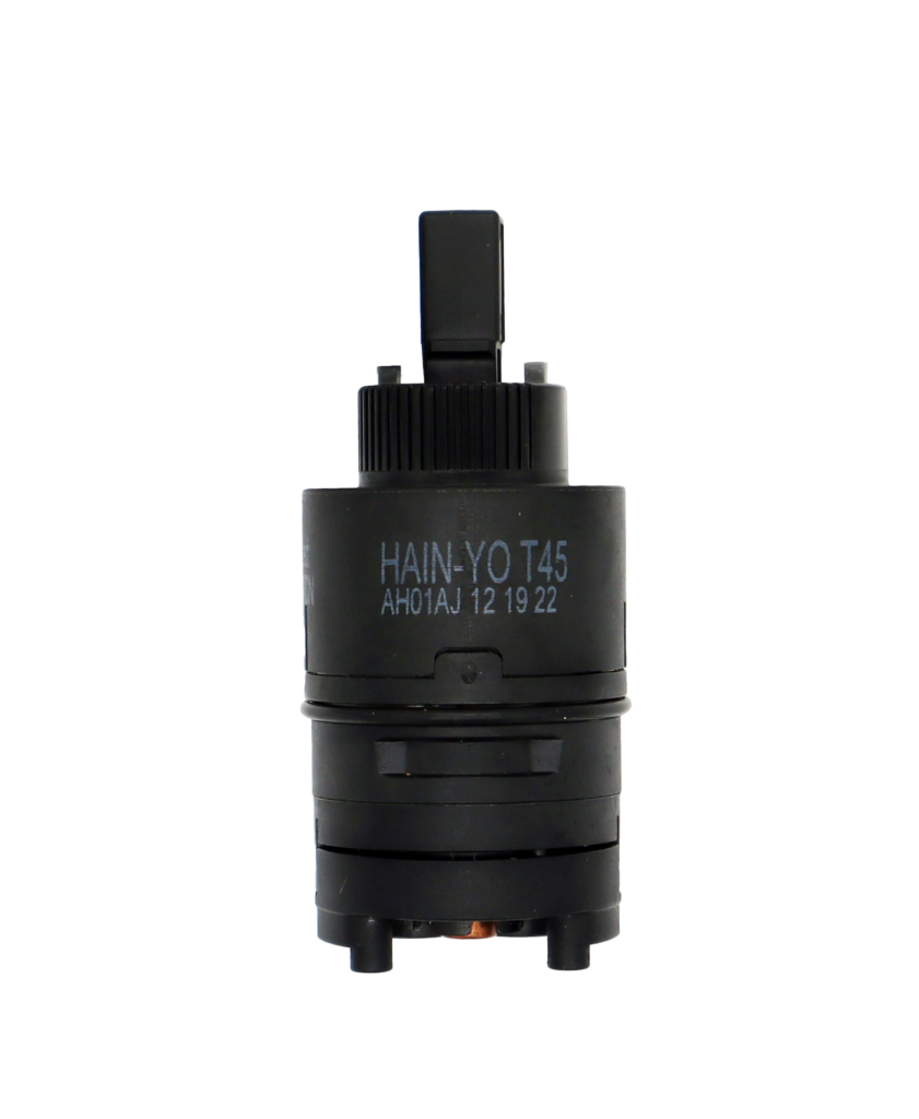 Black plastic cartridge with square handle connection black rubber seals and copper thermo.