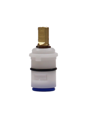 White plastic cartridge with black rubber o-ring and rubber seal.