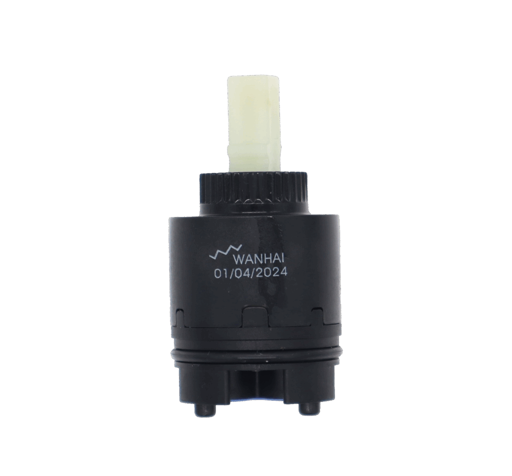 Black plastic cartridge with white square handle connection and blue rubber seal.