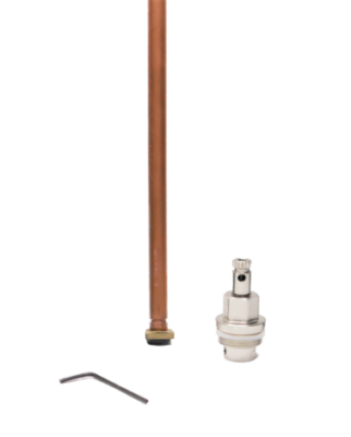 Copper stem with brass end and screw with rubber washer. Polished chrome stem.