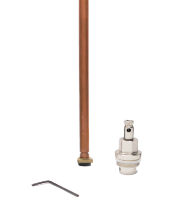 Copper stem with brass end and screw with rubber washer. Polished chrome stem.