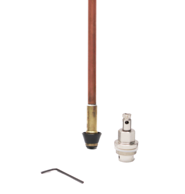 Copper stem with brass end black rubber washers and seal with polished chrome stem.