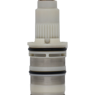 White plastic cartridge with a brass stem copper thermo stainless screens with black orings.