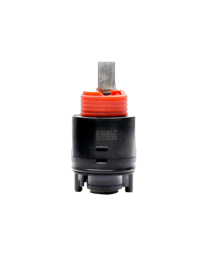 Black plastic cartridge with red limit stop with stainless square handle connection with black o-ring and black bottom seal.