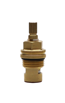 Bright brass cartridge with white plastic clip black oring and black bottom washer.
