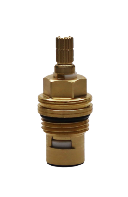 Bright brass cartridge with white plastic clip black oring and black bottom washer.