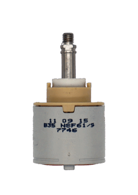 Grey and tan plastic cartridge metal screw type connection with red rubber seal.