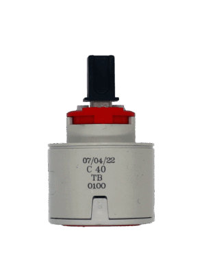 Grey plastic cartridge with red limit stop black square handle connection and red rubber seals.