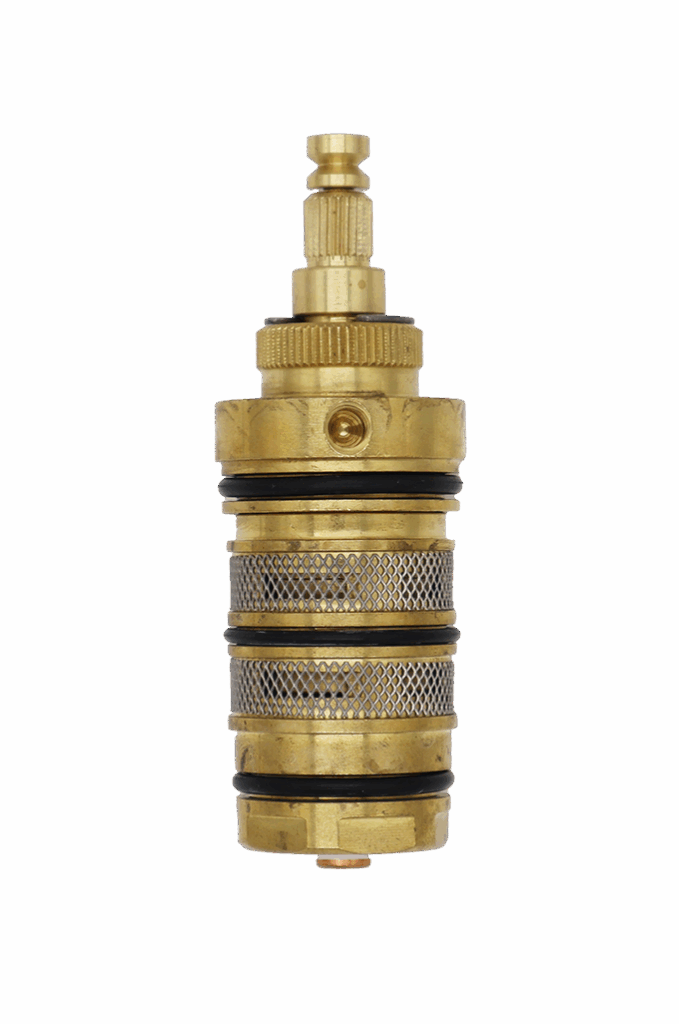 Brigh brass cartridge with black orings and stainless mesh screen.