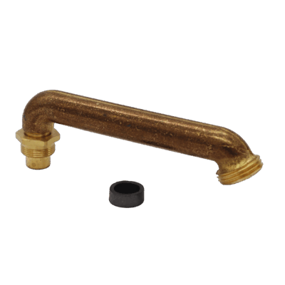 Bright brass spout with black rubber packing.