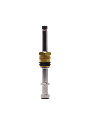 Polished chrome stem with brass nut black rubber packing and washer brass screw.