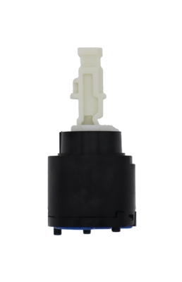 Black and white plastic cartridge with square handle connection and blue rubber bottom seal.
