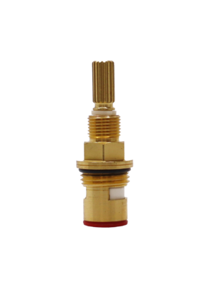 Bright brass cartridge with black oring white ceramic discs and red bottom washer.