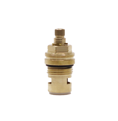 Bright brass cartridge body with black o-ring and white bottom seal.