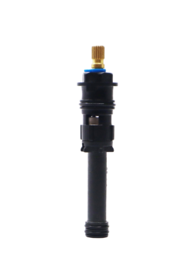 Black plastic cartridge with brass stem blue index and black rubber o-rings.