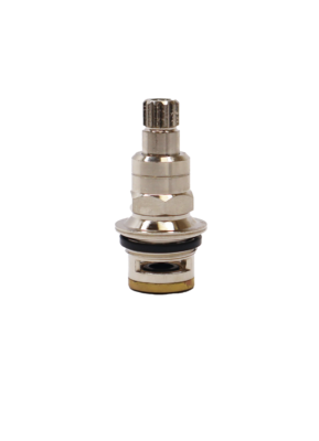 Polished chrome cartridge with brass bottom ruber washer and black rubber o-ring.