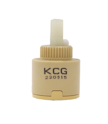 Tan plastic cartridgw with white square handle connection white limit stop and grey rubber seal.