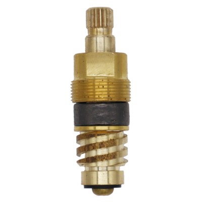 Bright brass stem with graphite packing black rubber washer and brass screw.