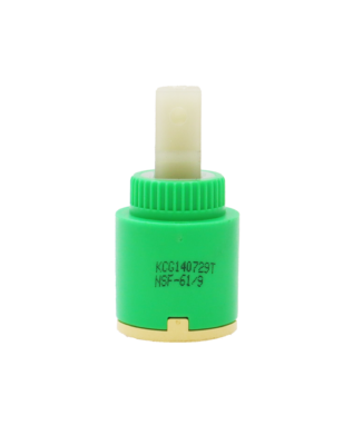 Lime green and tan plastic cartridge with square handle connection and rubber bottom seal.