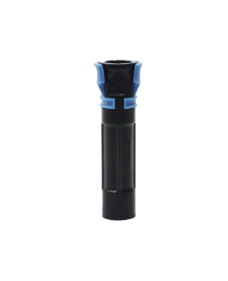 Black plastic quick connect with light blue clips.