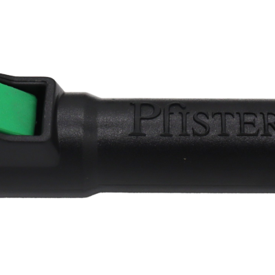Black plastic quick connect with green release tab.