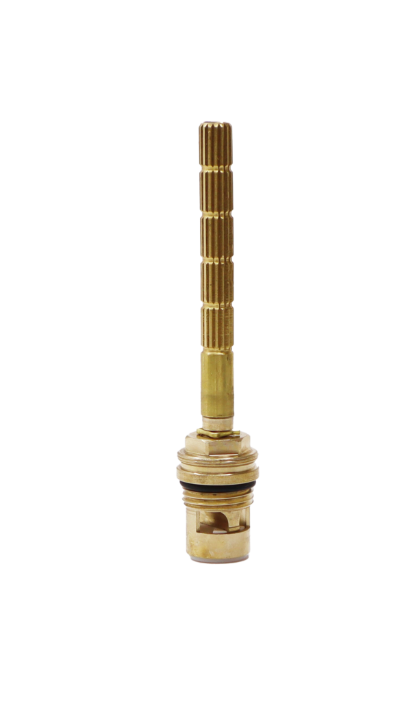 Bright brass cartridge with long stem white ceramic discs and bottom seal.