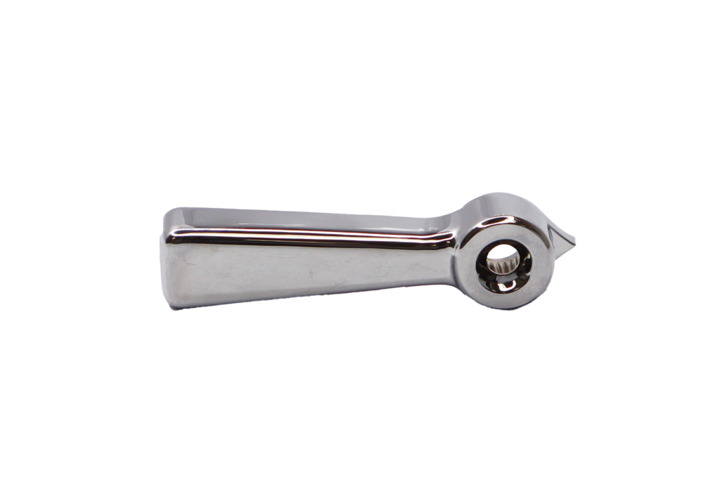 Polished chrome lever handle.