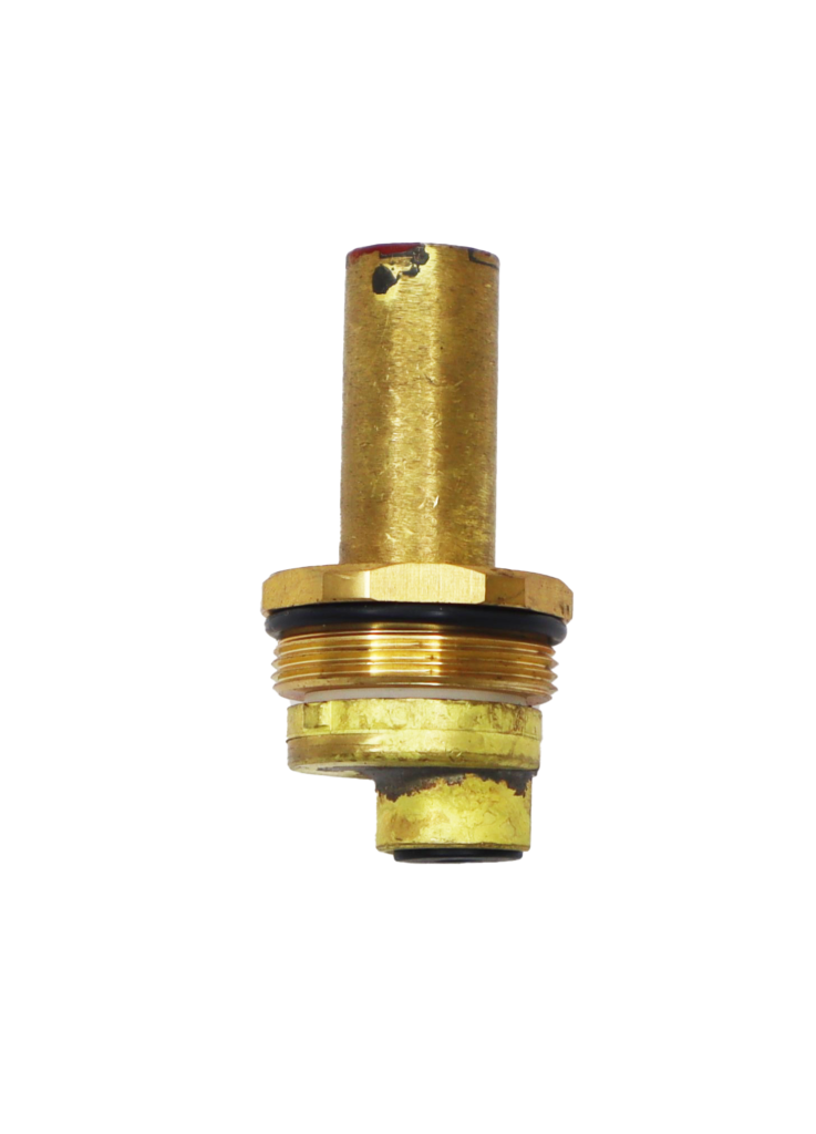 Bright brass stem with black rubber o-ring with black washer.