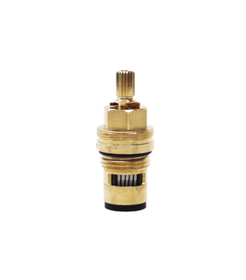 Bright brass cartridge with black rubber o-ring and washer with white ceramic discs.