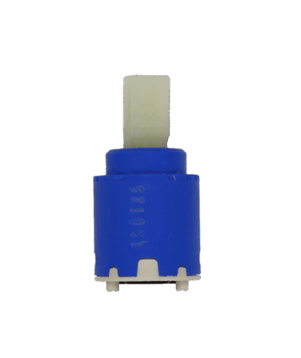 Blue and white plastic cartridgw with square handle connection with black rubber seals.