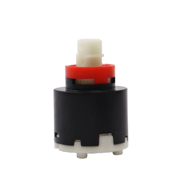 Black plastic cartridge with red limit stop with white square handle connection with white bottom and black seals.