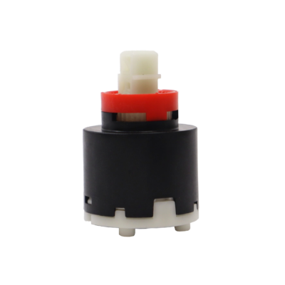 Black plastic cartridge with red limit stop with white square handle connection with white bottom and black seals.