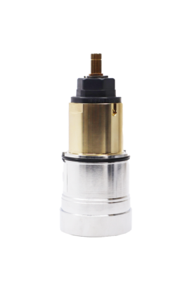 Polished chrome and brass body with black plasti cap brass stem with black rubber o-rings and seals.