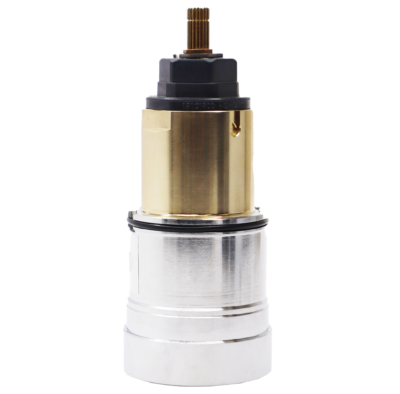 Polished chrome and brass body with black plasti cap brass stem with black rubber o-rings and seals.