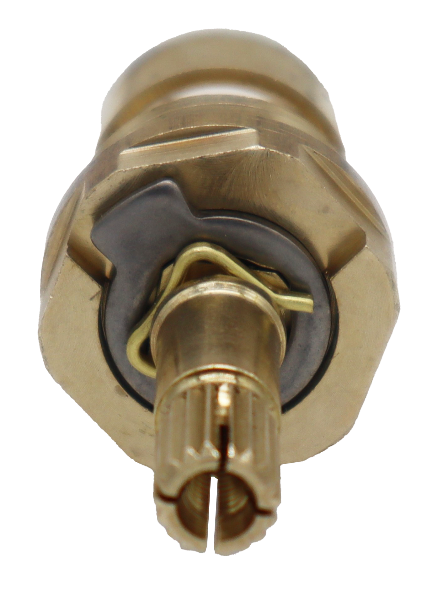 Bright brass cartridge with metal clip black oring white ceramic discs and white bottom washer.